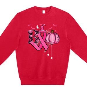 Funny Boo Pumpkin Witch Pink Ribbon Breast Cancer Halloween Premium Crewneck Sweatshirt