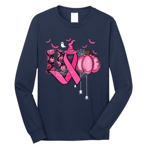 Funny Boo Pumpkin Witch Pink Ribbon Breast Cancer Halloween Long Sleeve Shirt