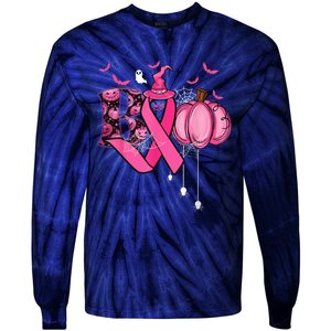 Funny Boo Pumpkin Witch Pink Ribbon Breast Cancer Halloween Tie-Dye Long Sleeve Shirt