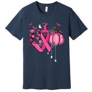 Funny Boo Pumpkin Witch Pink Ribbon Breast Cancer Halloween Premium T-Shirt