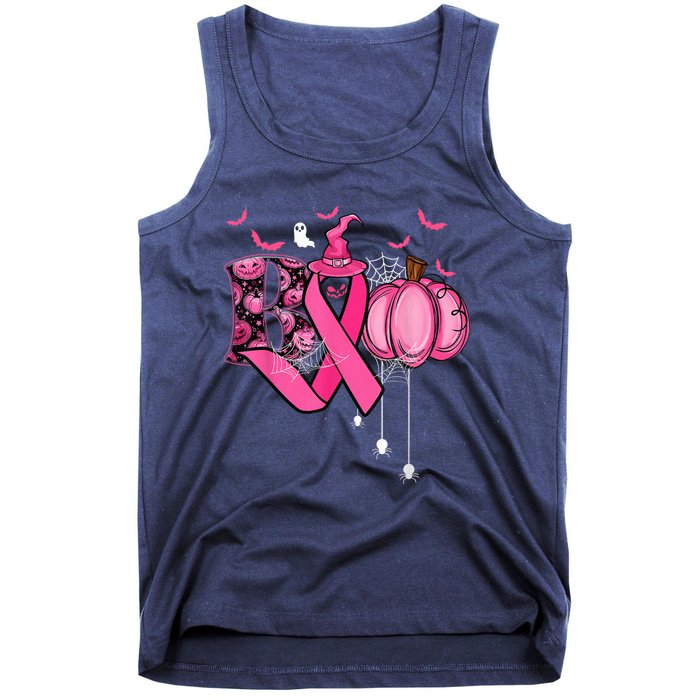 Funny Boo Pumpkin Witch Pink Ribbon Breast Cancer Halloween Tank Top