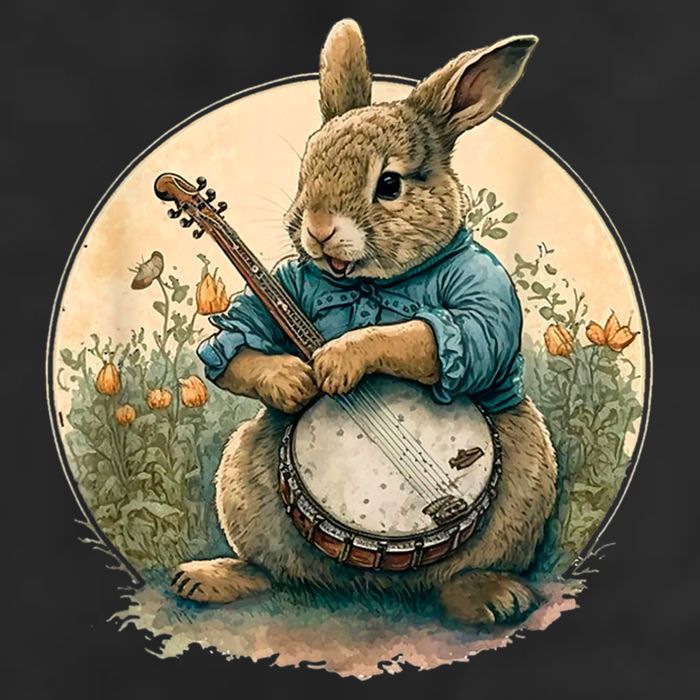 Funny Bunny Playing Banjo Guitar Music Rabbit Happy Easter Cool Comfort Performance Bucket Hat