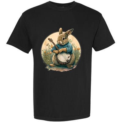 Funny Bunny Playing Banjo Guitar Music Rabbit Happy Easter Garment-Dyed Heavyweight T-Shirt