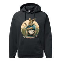 Funny Bunny Playing Banjo Guitar Music Rabbit Happy Easter Performance Fleece Hoodie