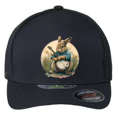 Funny Bunny Playing Banjo Guitar Music Rabbit Happy Easter Flexfit Unipanel Trucker Cap