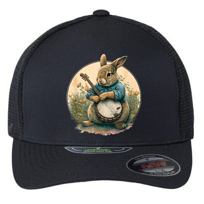 Funny Bunny Playing Banjo Guitar Music Rabbit Happy Easter Flexfit Unipanel Trucker Cap