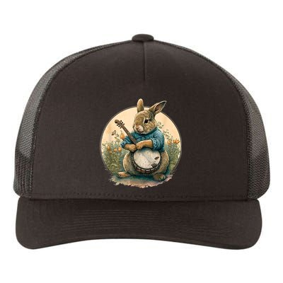 Funny Bunny Playing Banjo Guitar Music Rabbit Happy Easter Yupoong Adult 5-Panel Trucker Hat