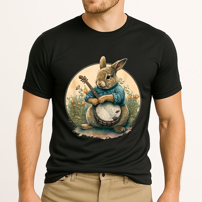 Funny Bunny Playing Banjo Guitar Music Rabbit Happy Easter Performance Shirt