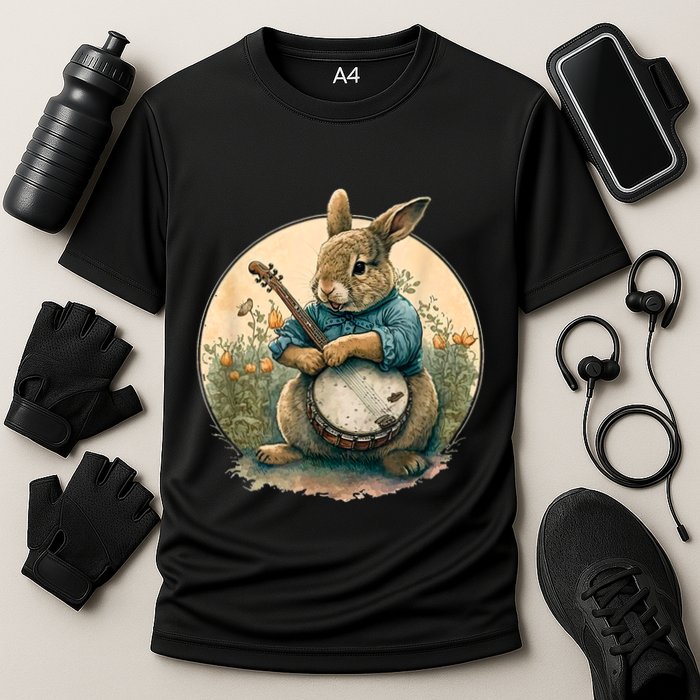Funny Bunny Playing Banjo Guitar Music Rabbit Happy Easter Performance Shirt