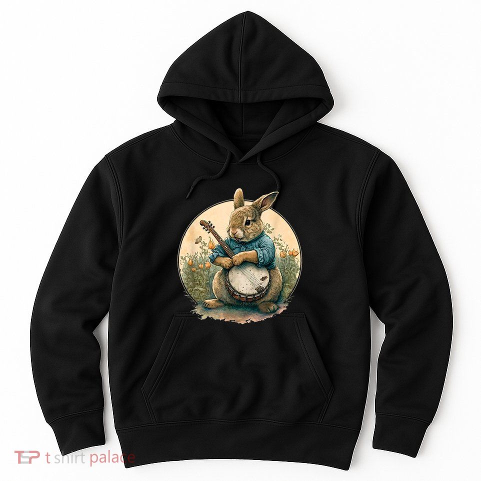 Funny Bunny Playing Banjo Guitar Music Rabbit Happy Easter Hoodie