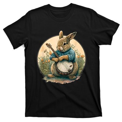 Funny Bunny Playing Banjo Guitar Music Rabbit Happy Easter T-Shirt