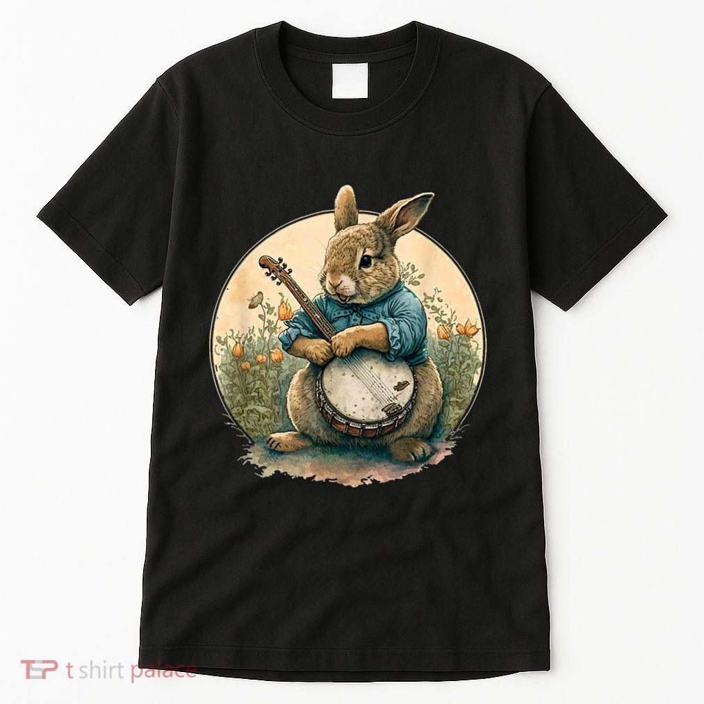 Funny Bunny Playing Banjo Guitar Music Rabbit Happy Easter Tall T-Shirt