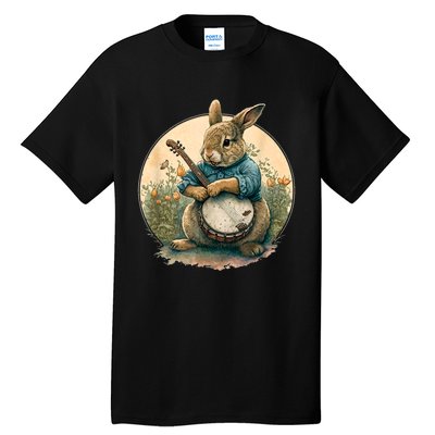 Funny Bunny Playing Banjo Guitar Music Rabbit Happy Easter Tall T-Shirt