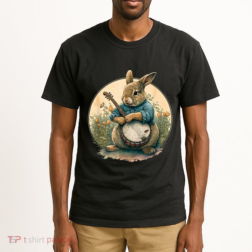 Funny Bunny Playing Banjo Guitar Music Rabbit Happy Easter Tall T-Shirt