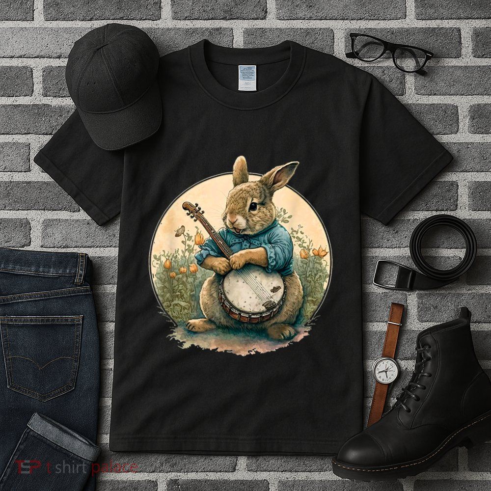 Funny Bunny Playing Banjo Guitar Music Rabbit Happy Easter Tall T-Shirt