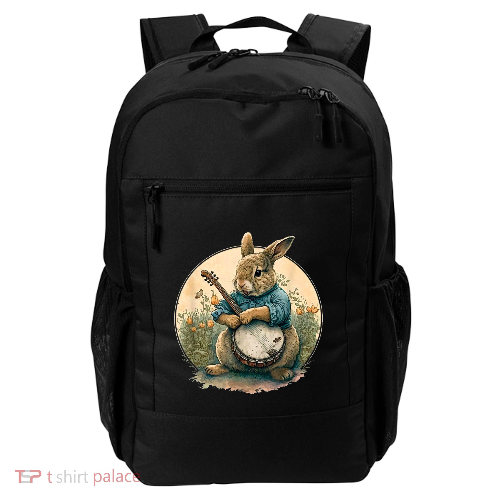 Funny Bunny Playing Banjo Guitar Music Rabbit Happy Easter Backpack