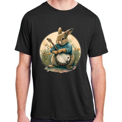 Funny Bunny Playing Banjo Guitar Music Rabbit Happy Easter Adult ChromaSoft Performance T-Shirt