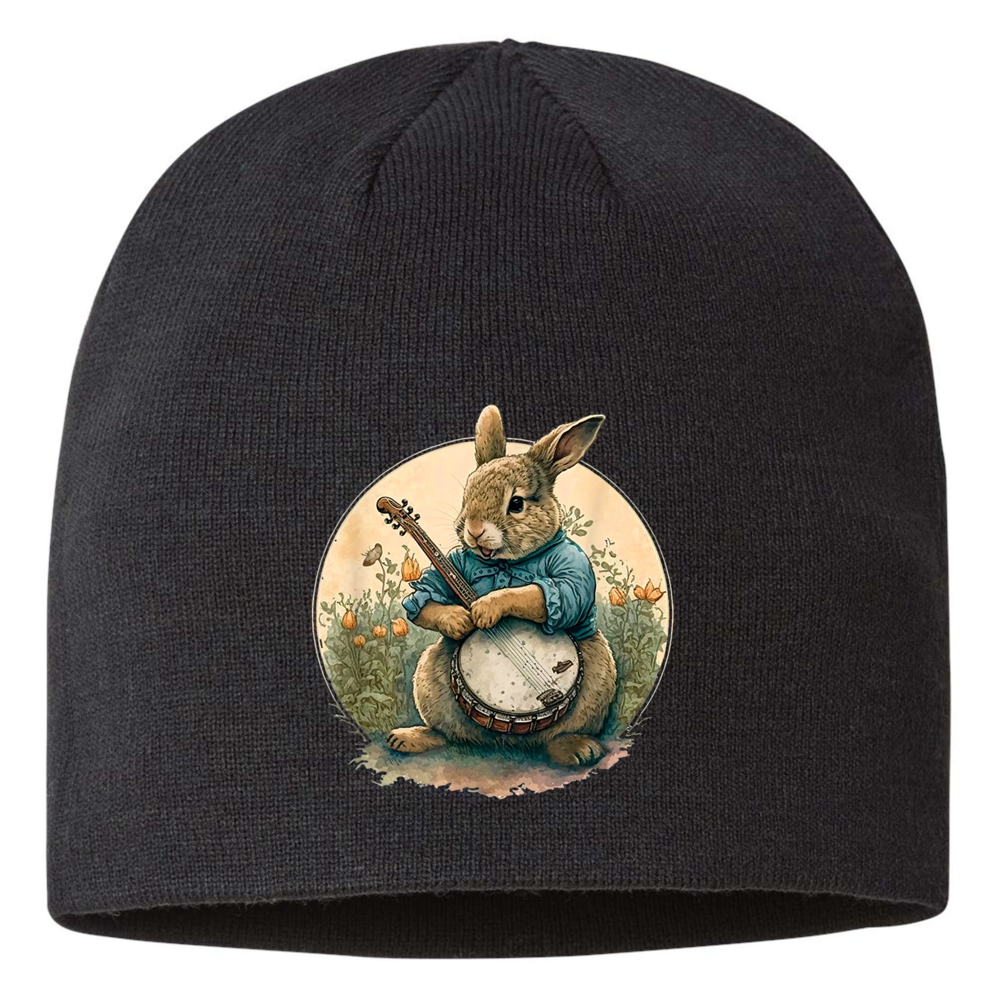 Funny Bunny Playing Banjo Guitar Music Rabbit Happy Easter Sustainable Beanie