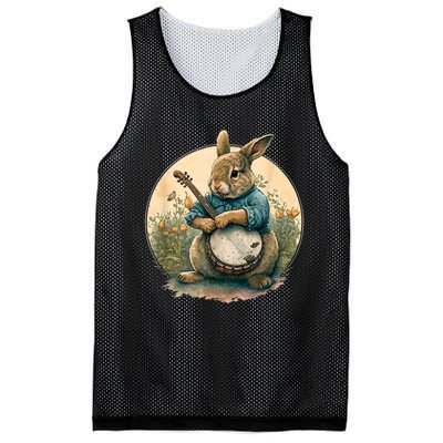 Funny Bunny Playing Banjo Guitar Music Rabbit Happy Easter Mesh Reversible Basketball Jersey Tank