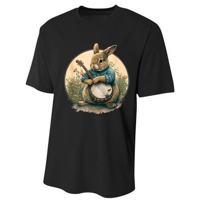 Funny Bunny Playing Banjo Guitar Music Rabbit Happy Easter Performance Sprint T-Shirt