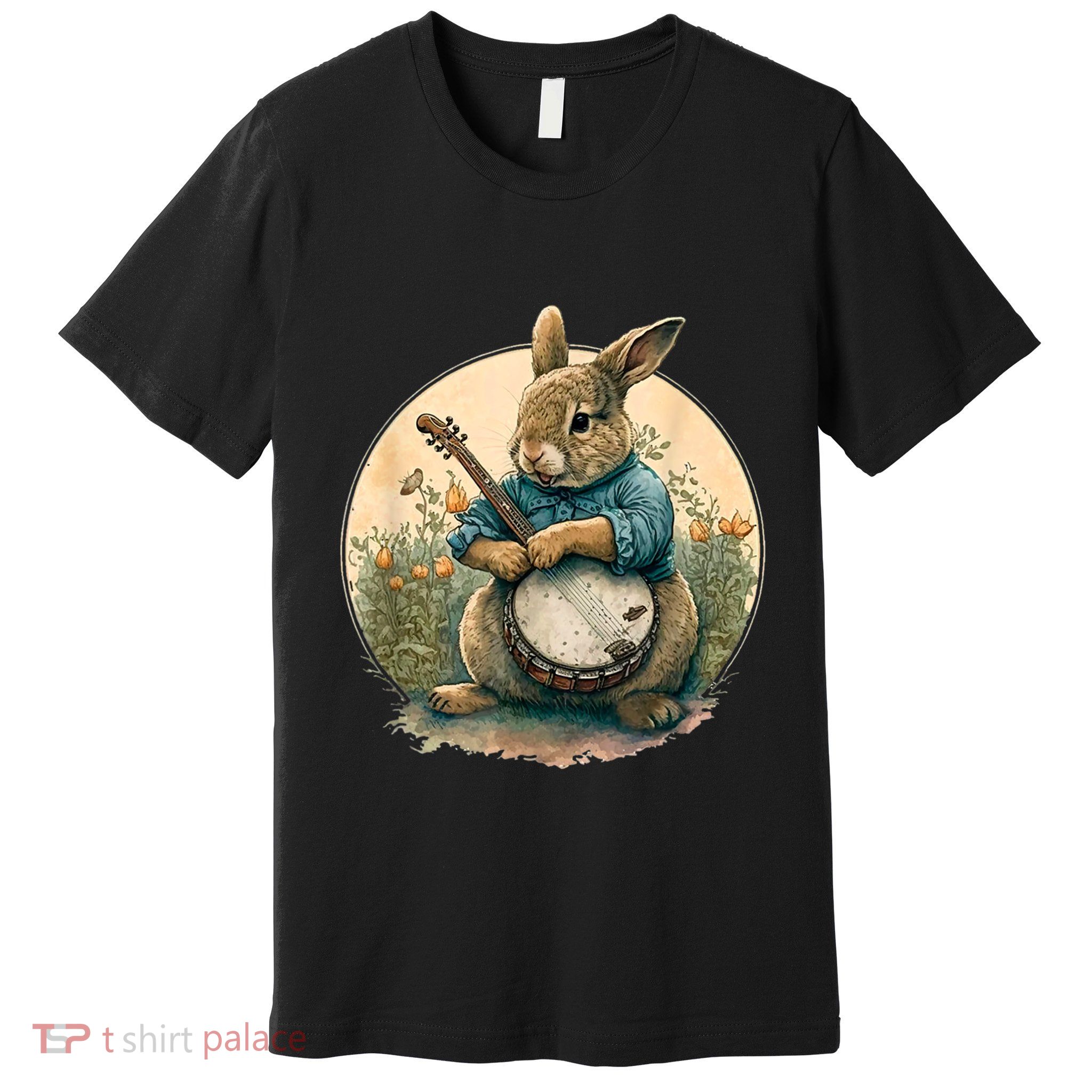 Funny Bunny Playing Banjo Guitar Music Rabbit Happy Easter Premium T-Shirt