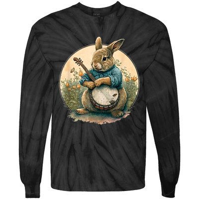 Funny Bunny Playing Banjo Guitar Music Rabbit Happy Easter Tie-Dye Long Sleeve Shirt