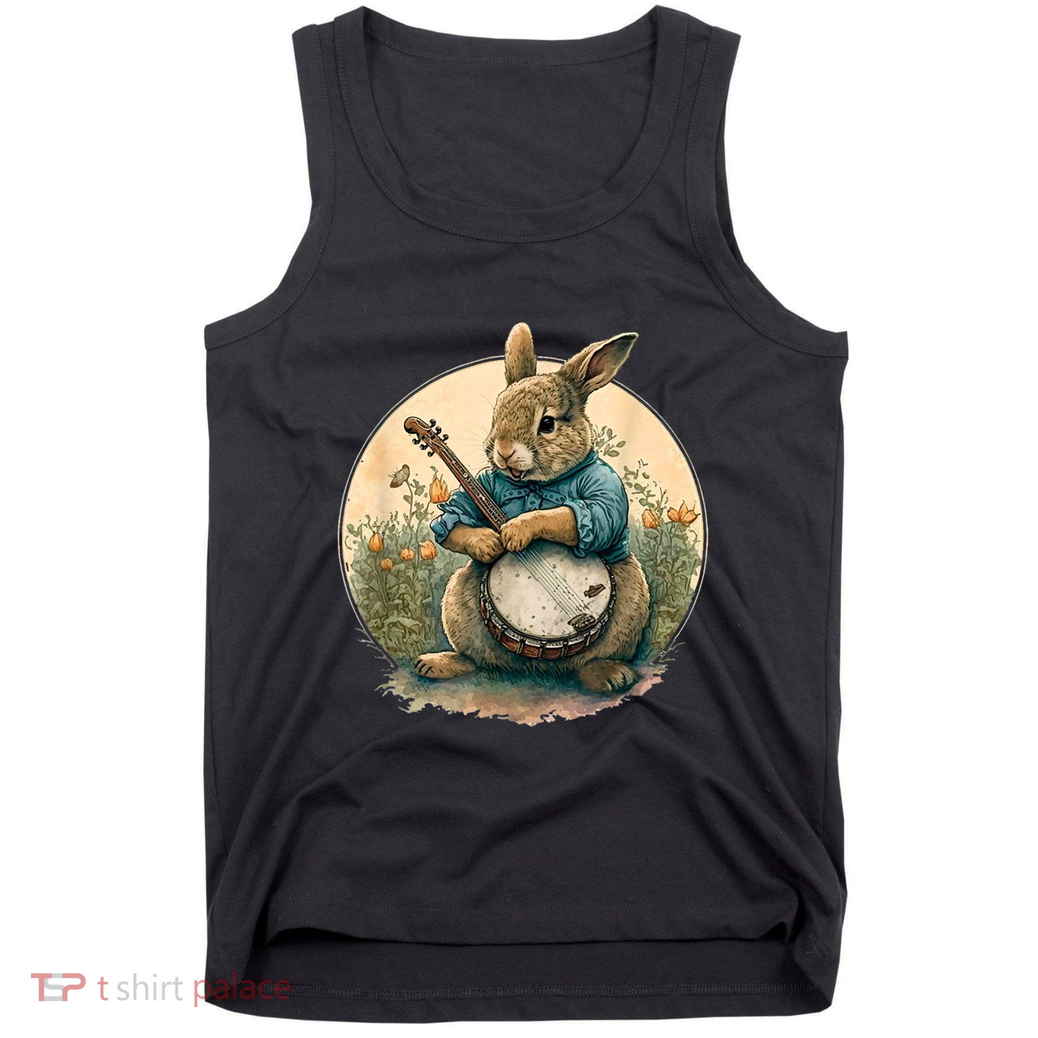 Funny Bunny Playing Banjo Guitar Music Rabbit Happy Easter Tank Top