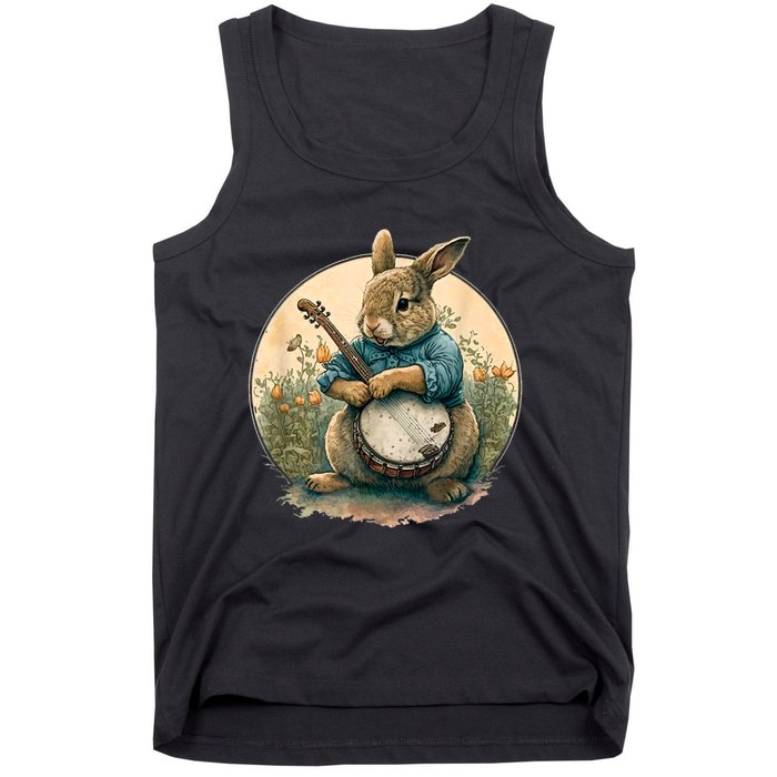 Funny Bunny Playing Banjo Guitar Music Rabbit Happy Easter Tank Top