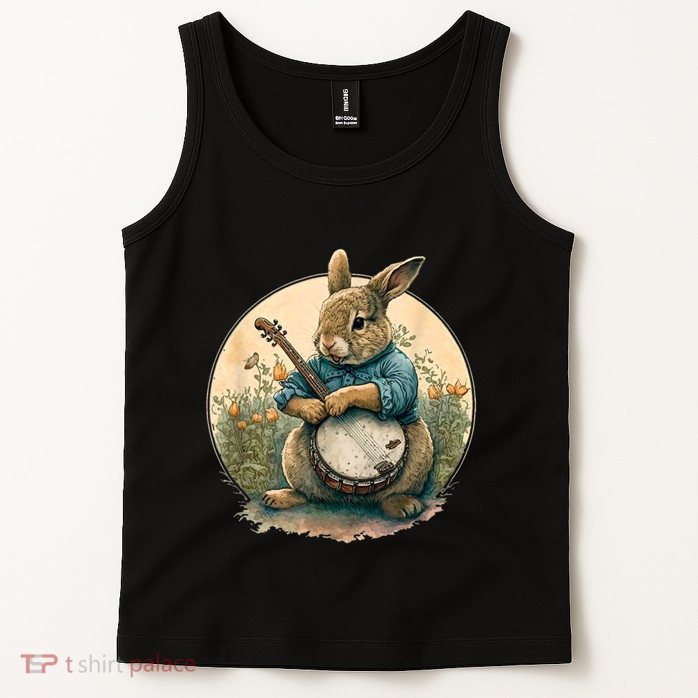 Funny Bunny Playing Banjo Guitar Music Rabbit Happy Easter Tank Top