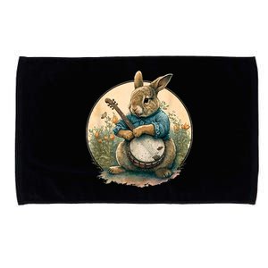 Funny Bunny Playing Banjo Guitar Music Rabbit Happy Easter Microfiber Hand Towel