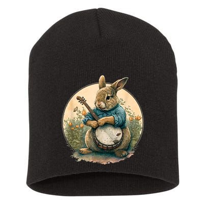 Funny Bunny Playing Banjo Guitar Music Rabbit Happy Easter Short Acrylic Beanie