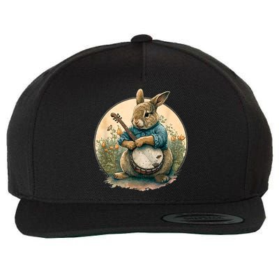 Funny Bunny Playing Banjo Guitar Music Rabbit Happy Easter Wool Snapback Cap