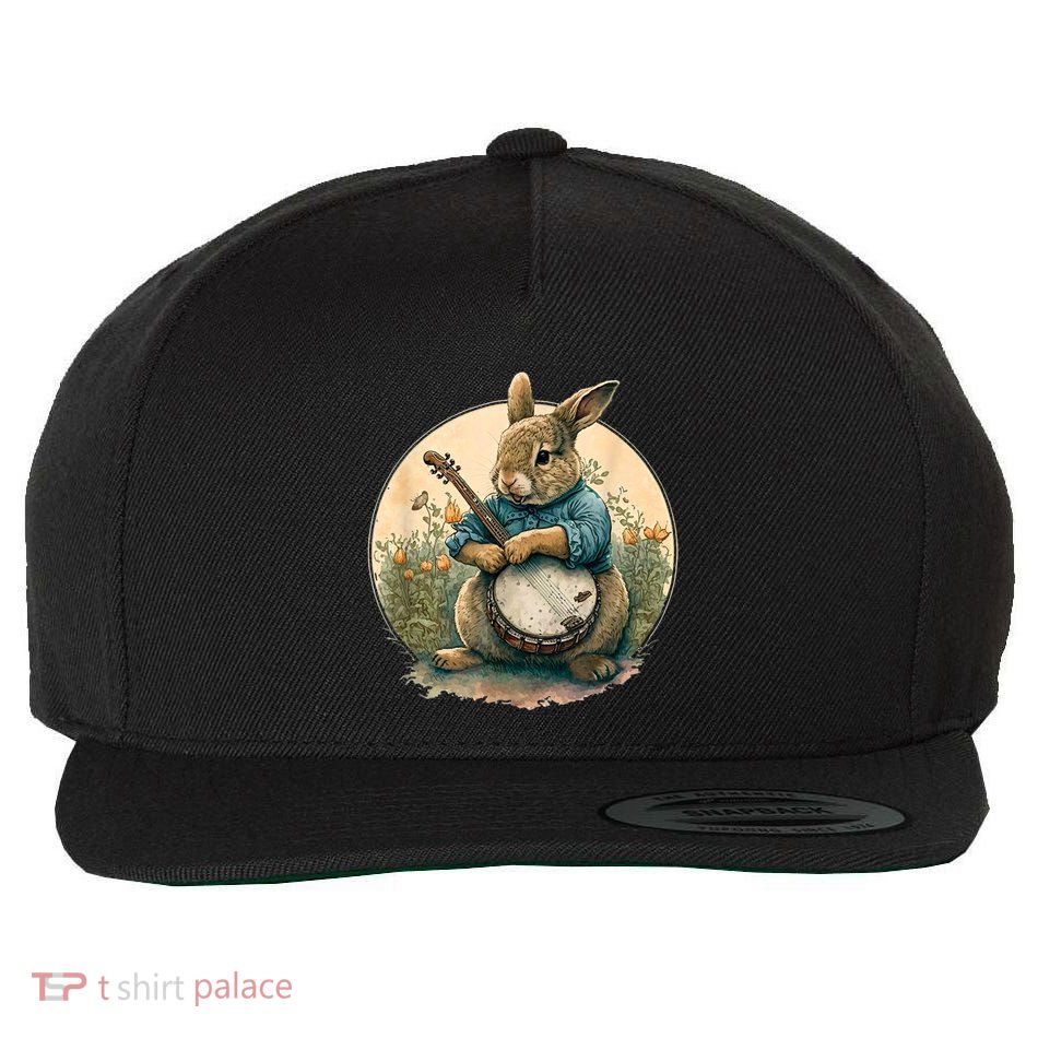 Funny Bunny Playing Banjo Guitar Music Rabbit Happy Easter Wool Snapback Cap