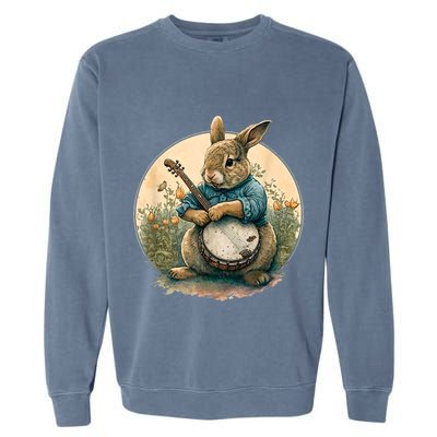 Funny Bunny Playing Banjo Guitar Music Rabbit Happy Easter Garment-Dyed Sweatshirt
