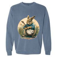 Funny Bunny Playing Banjo Guitar Music Rabbit Happy Easter Garment-Dyed Sweatshirt
