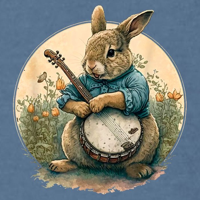 Funny Bunny Playing Banjo Guitar Music Rabbit Happy Easter Garment-Dyed Sweatshirt