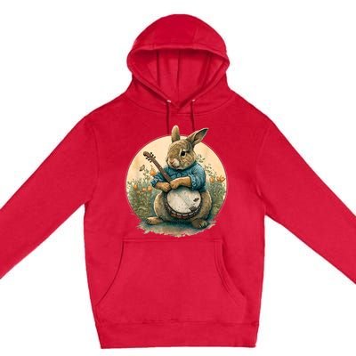 Funny Bunny Playing Banjo Guitar Music Rabbit Happy Easter Premium Pullover Hoodie