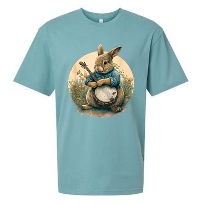 Funny Bunny Playing Banjo Guitar Music Rabbit Happy Easter Sueded Cloud Jersey T-Shirt