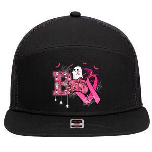 Funny Boo Pumpkin Witch Pink Ribbon Breast Cancer Halloween 7 Panel Mesh Trucker Snapback Hat