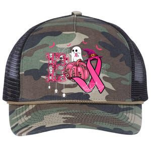 Funny Boo Pumpkin Witch Pink Ribbon Breast Cancer Halloween Retro Rope Trucker Hat Cap