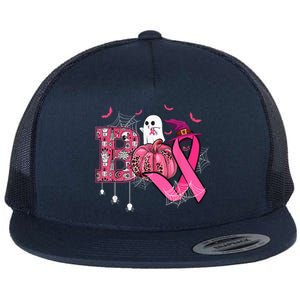 Funny Boo Pumpkin Witch Pink Ribbon Breast Cancer Halloween Flat Bill Trucker Hat