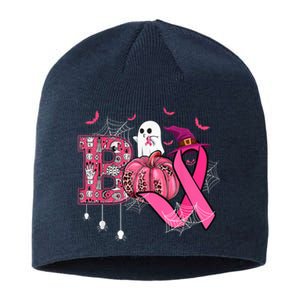 Funny Boo Pumpkin Witch Pink Ribbon Breast Cancer Halloween Sustainable Beanie