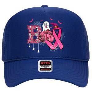 Funny Boo Pumpkin Witch Pink Ribbon Breast Cancer Halloween High Crown Mesh Back Trucker Hat