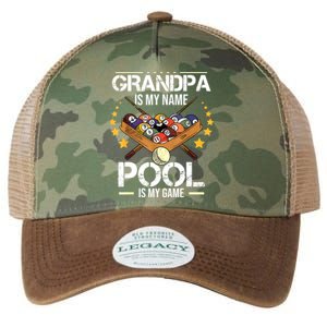 Funny Billiard Player Grandpa Is My Name Pool Is My Game Gift Legacy Tie Dye Trucker Hat