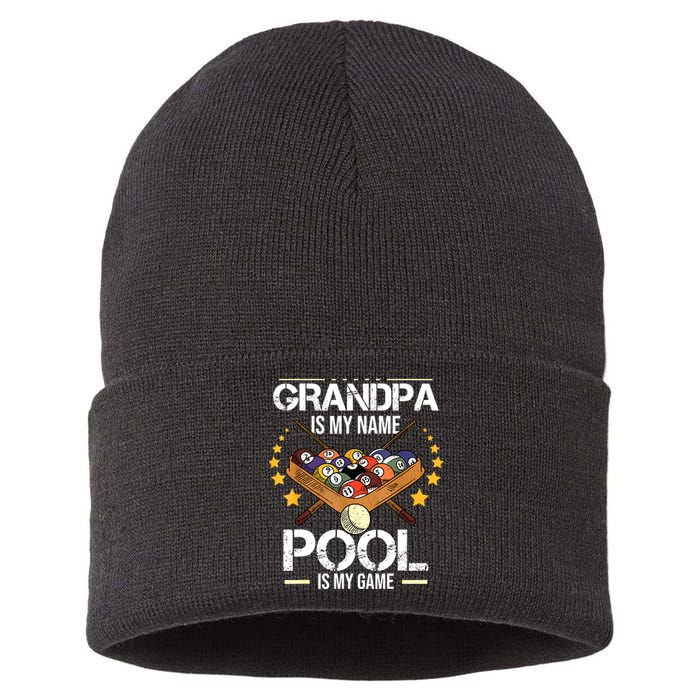 Funny Billiard Player Grandpa Is My Name Pool Is My Game Gift Sustainable Knit Beanie