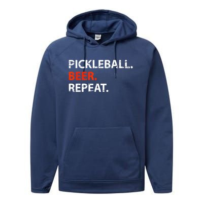 Funny Beer Pickleball Beer Repeat Pickleball Gift Performance Fleece Hoodie