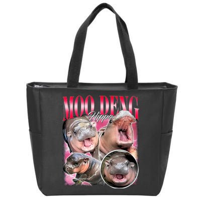 Funny Baby Pygmy Hippo Moodeng Zip Tote Bag