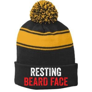 Funny Beard Parody Bearded Stripe Pom Pom Beanie