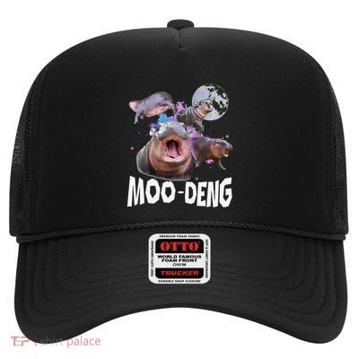 Famous Baby Pygmy Hippo Moo Deng Funny For Animal Lover High Crown Mesh Back Trucker Hat