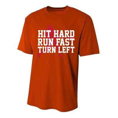 Funny Baseball Player Humor Hit Hard Run Fast Turn Left Gift Performance Sprint T-Shirt